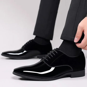 Riolio Classic PU Patent Leather Shoes for Men Casual Business Shoes Lace Up Formal Office Work Shoes for Male Party Wedding Oxfords